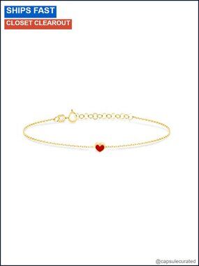 10K Solid Gold Heart Charm Bracelet for Women Minimalist